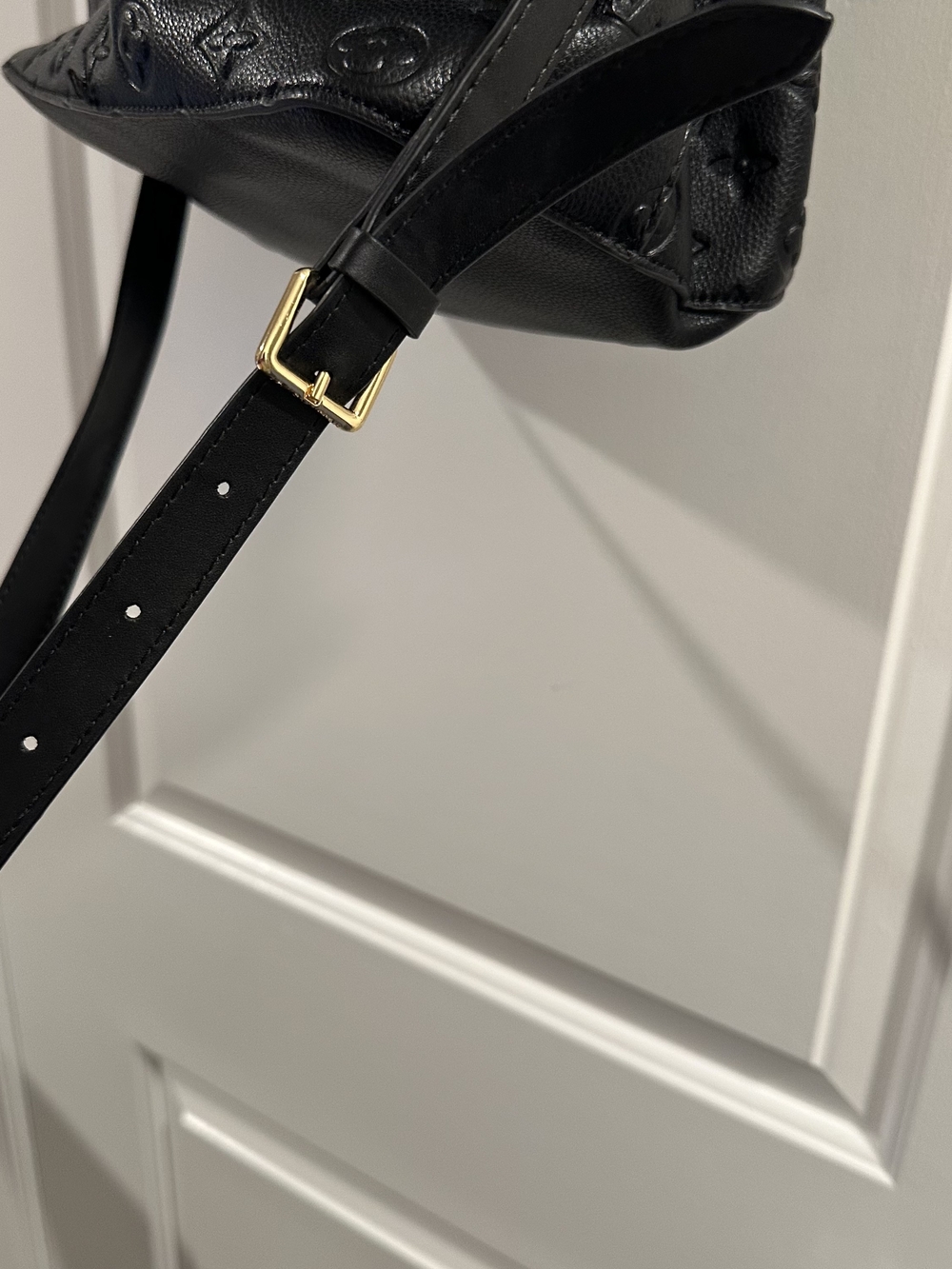 Black Leather Embossed Bucket Bag in Black with Gold Tone - Picture 5 of 10